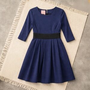 Phoebe Couture Navy Blue Fit & Flare Pleated Dress w/ Pockets, SZ 4